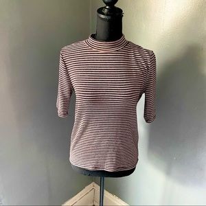 Zara Striped Short Sleeve Mock Turtleneck Sweater NWOT